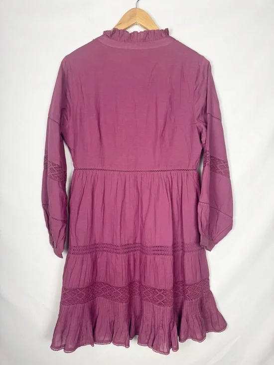 Sundance Ruffled Boho Cottage Style V-Neck Long-Sleeve Dress in Plum Mauve Sz S - Picture 8 of 10